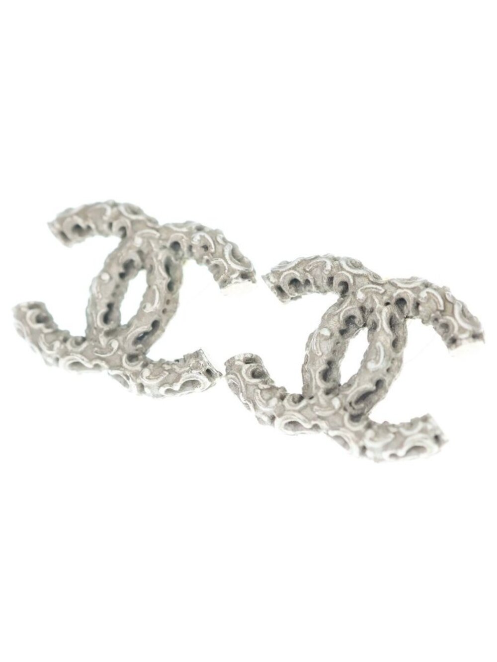 Chanel CC Logo Stud Earrings Silver